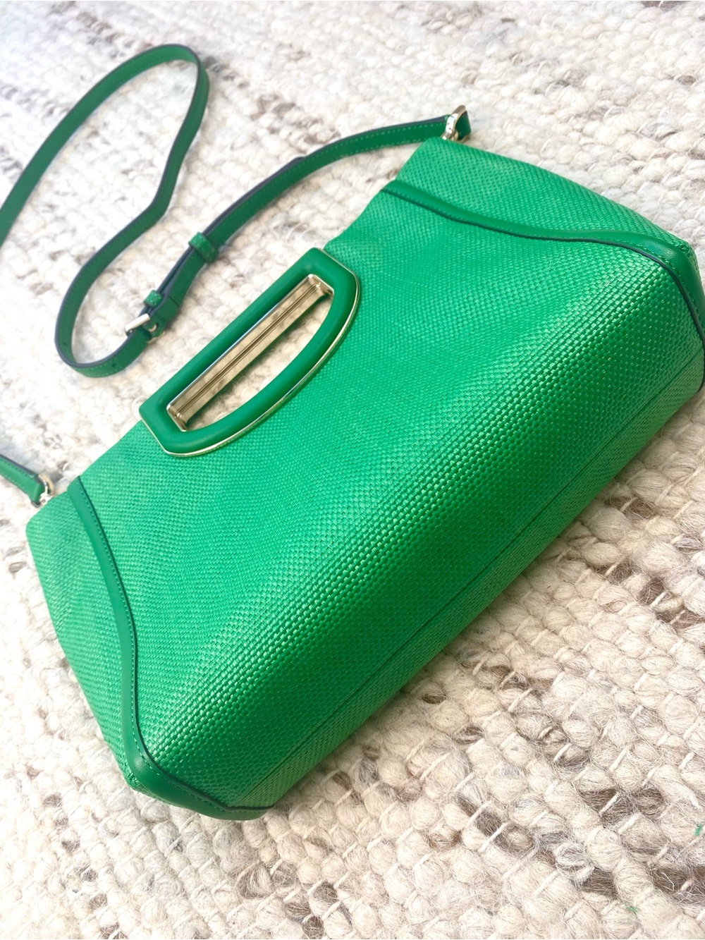 Kate Spade NWT Alexia Straw and Leather Crossbody Clutch in Green Bean - Picture 10 of 12